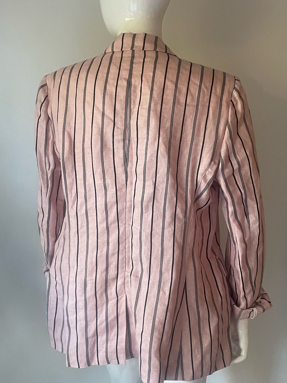 Rag & Bone Claudia Pink Black Striped Linen Blazer Size 14 - Picture 9 of 9